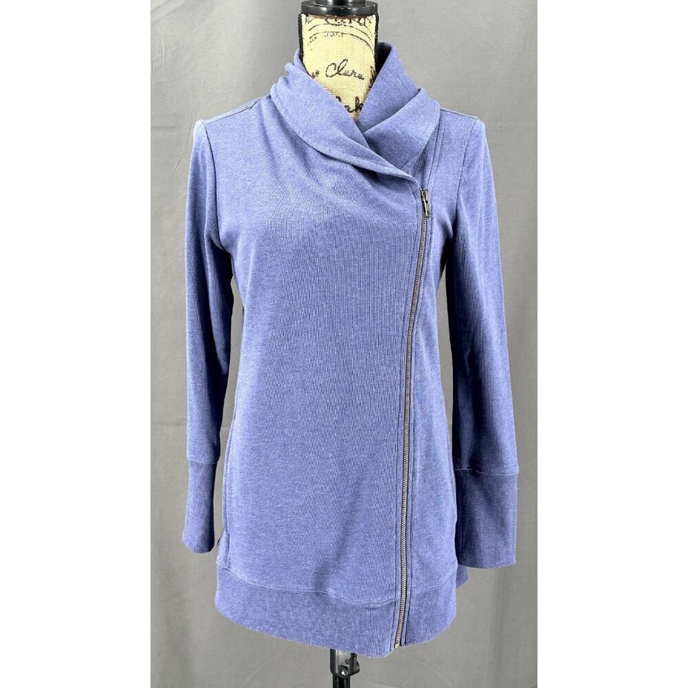 Soft Surroundings‎ Cardigan Women S Cotton Blue Zipper Pockets High Neck Comfy